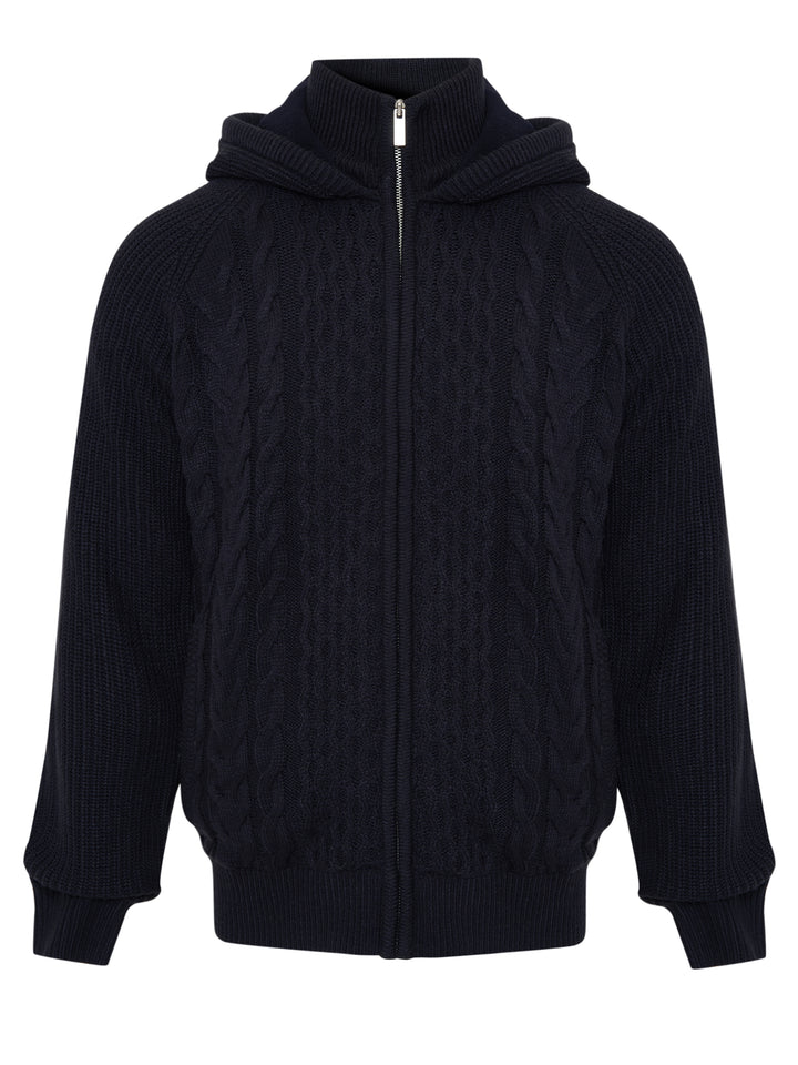 Navy Cable Knit Microfleece Lined Zip Through Hoodie