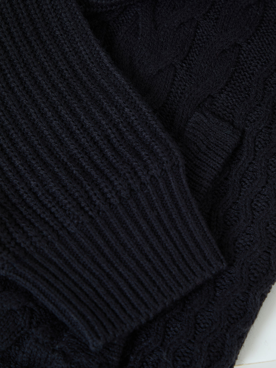 Navy Cable Knit Microfleece Lined Zip Through Hoodie