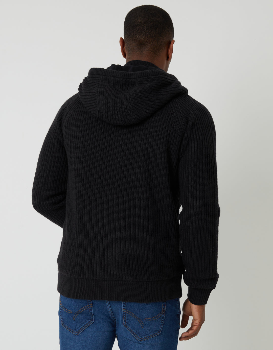 Black Cable Knit Microfleece Lined Zip Through Hoodie
