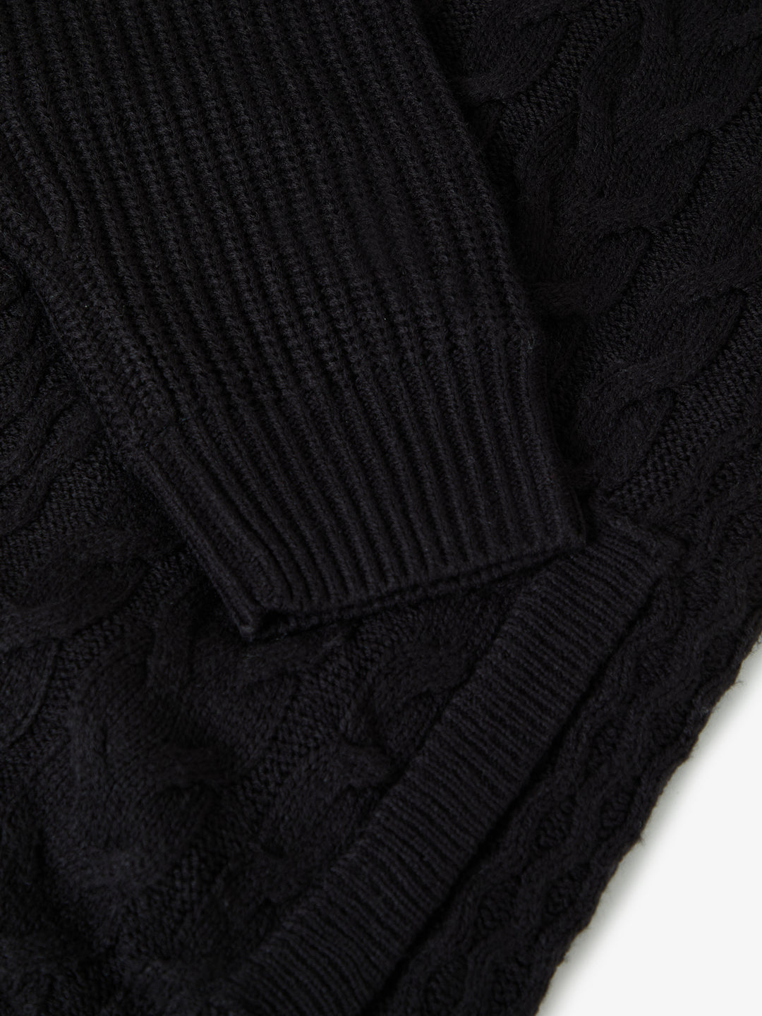 Black Cable Knit Microfleece Lined Zip Through Hoodie