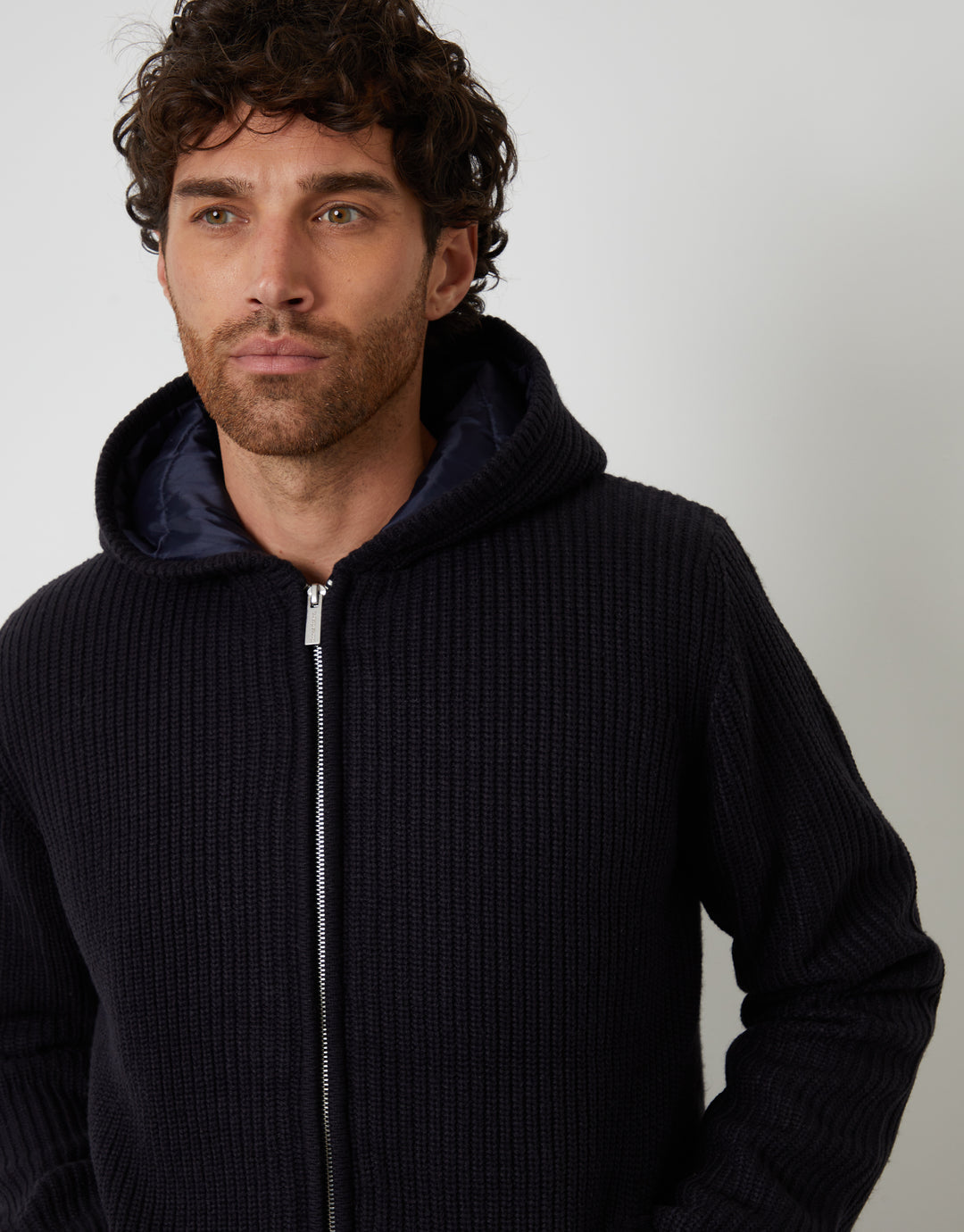 Navy Padded Knitted Jacket