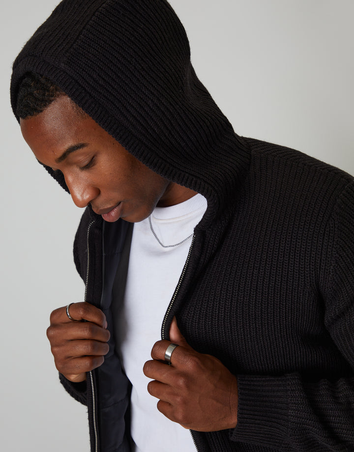 Black Padded Knitted Jacket