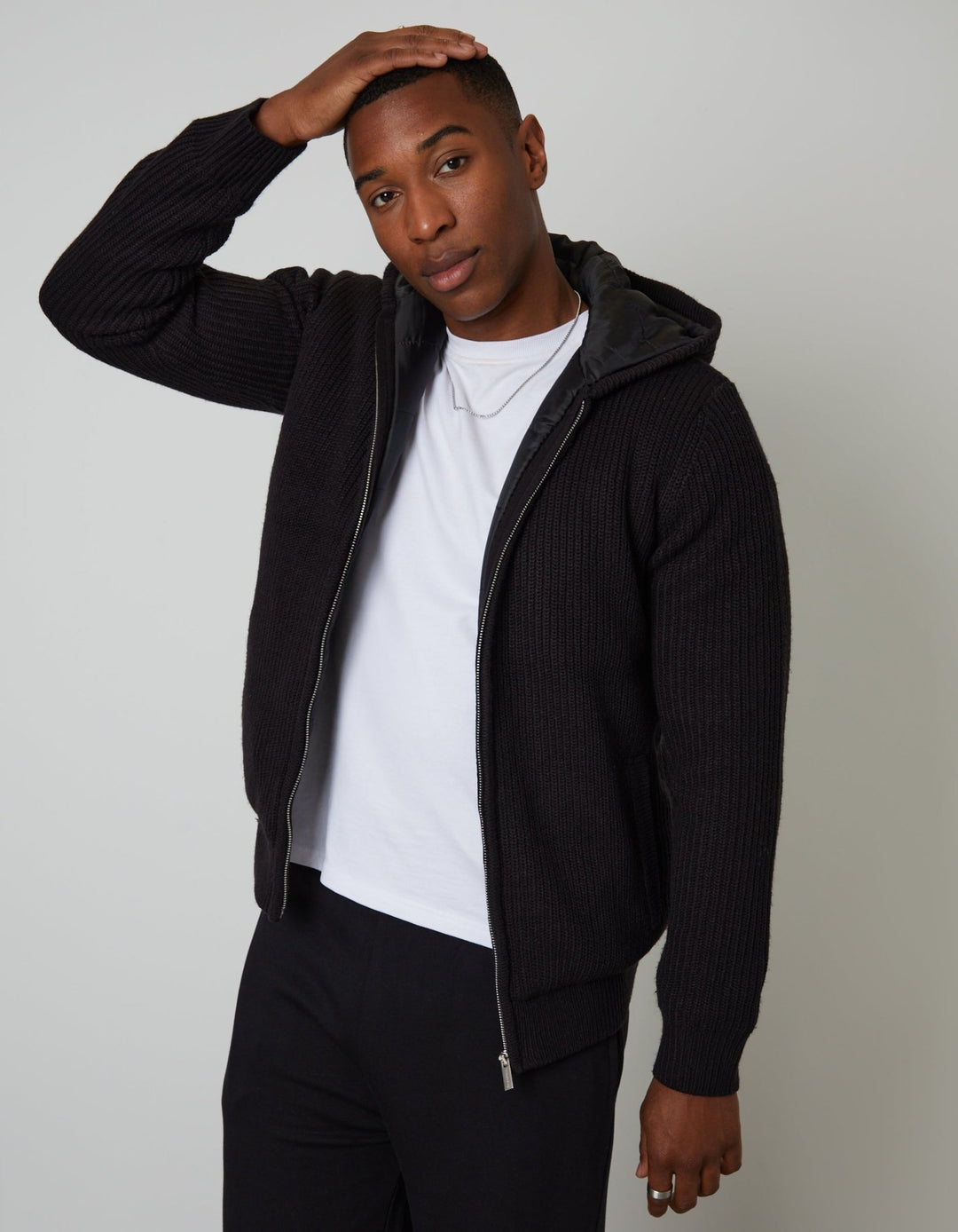 Worn Threadbare Threadbare Men's Padded Knitted Jacket in Black