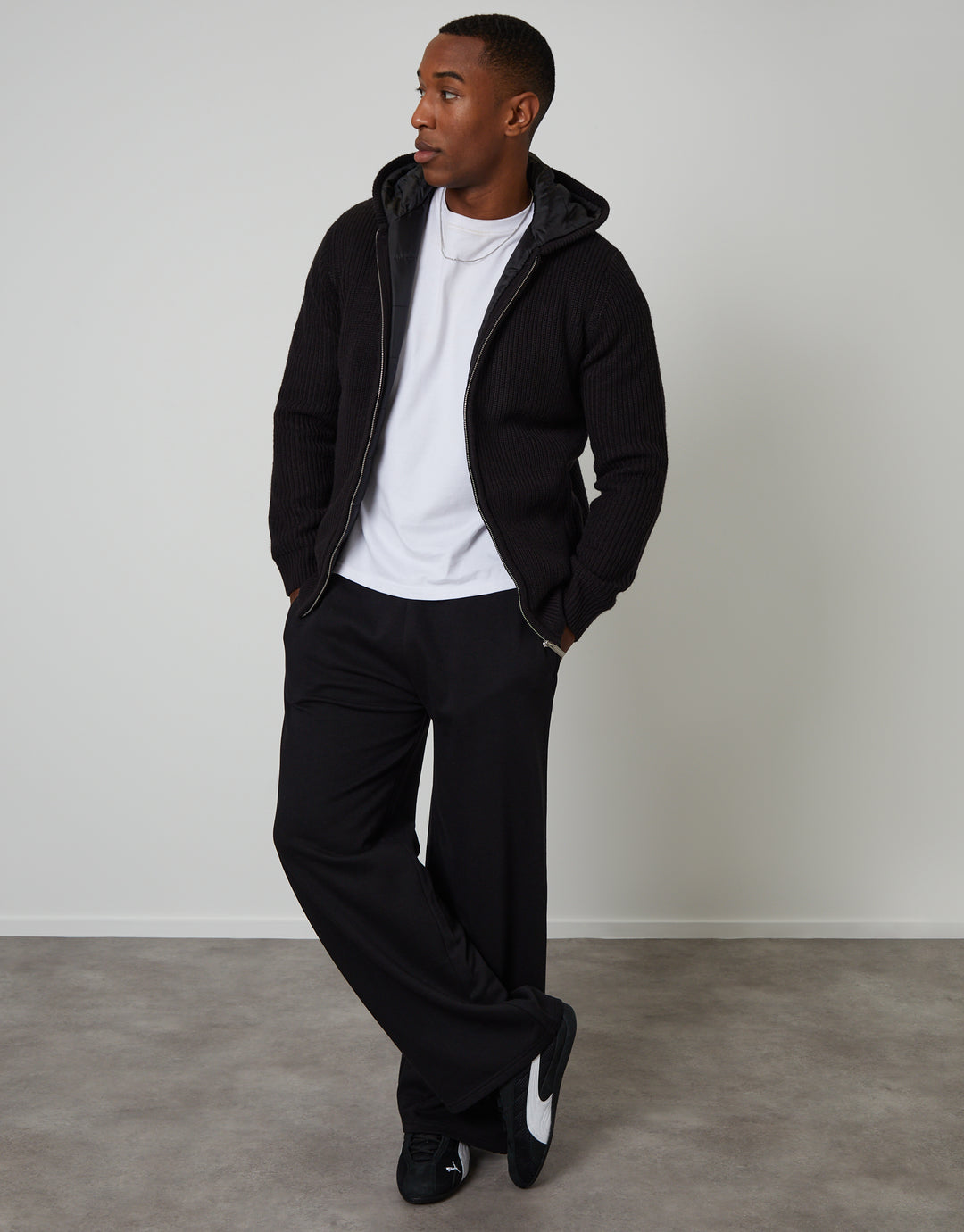 Black Padded Knitted Jacket