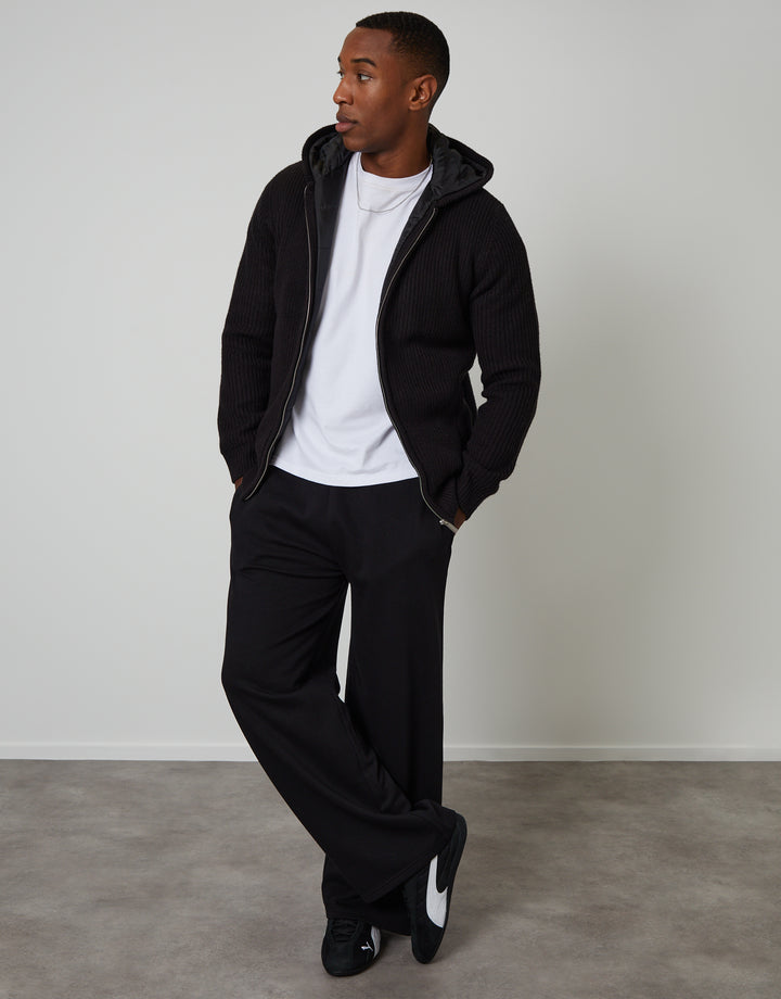 Black Padded Knitted Jacket