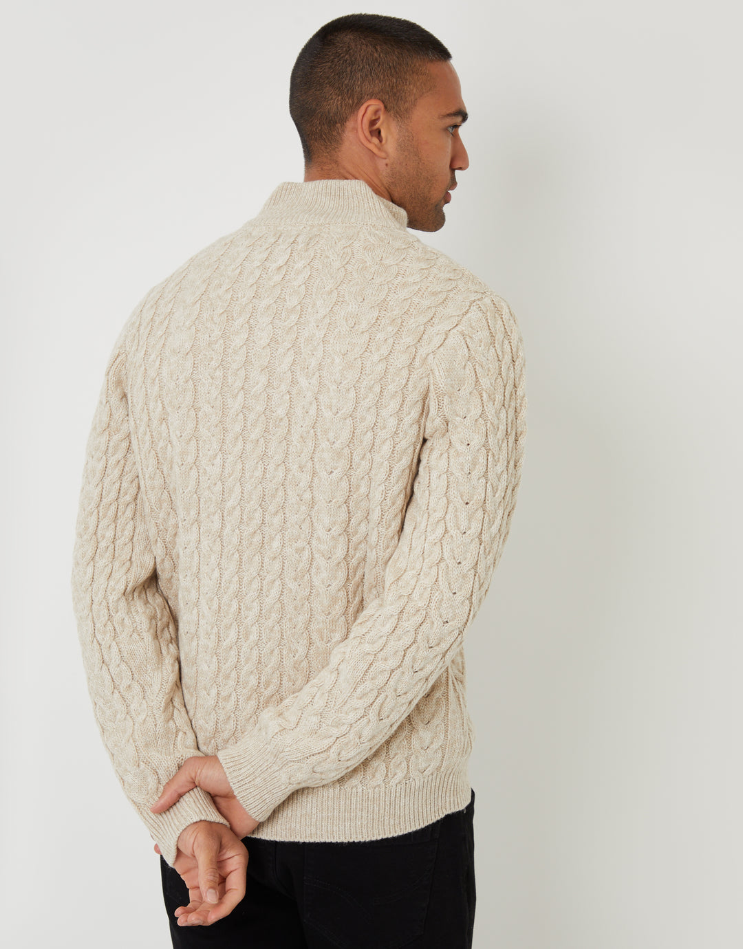 Stone Twist Funnel Neck Cable Knit Jumper