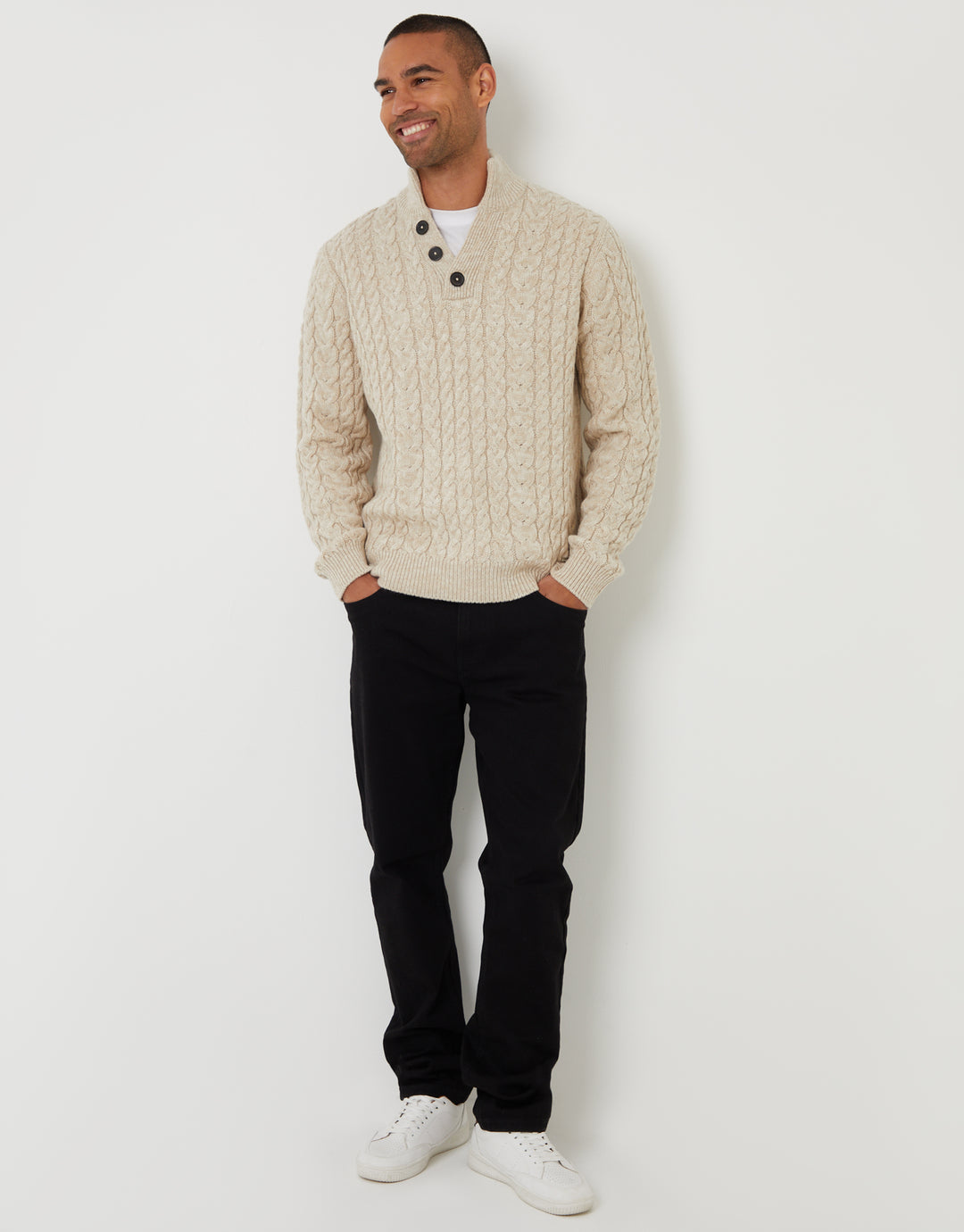 Stone Twist Funnel Neck Cable Knit Jumper
