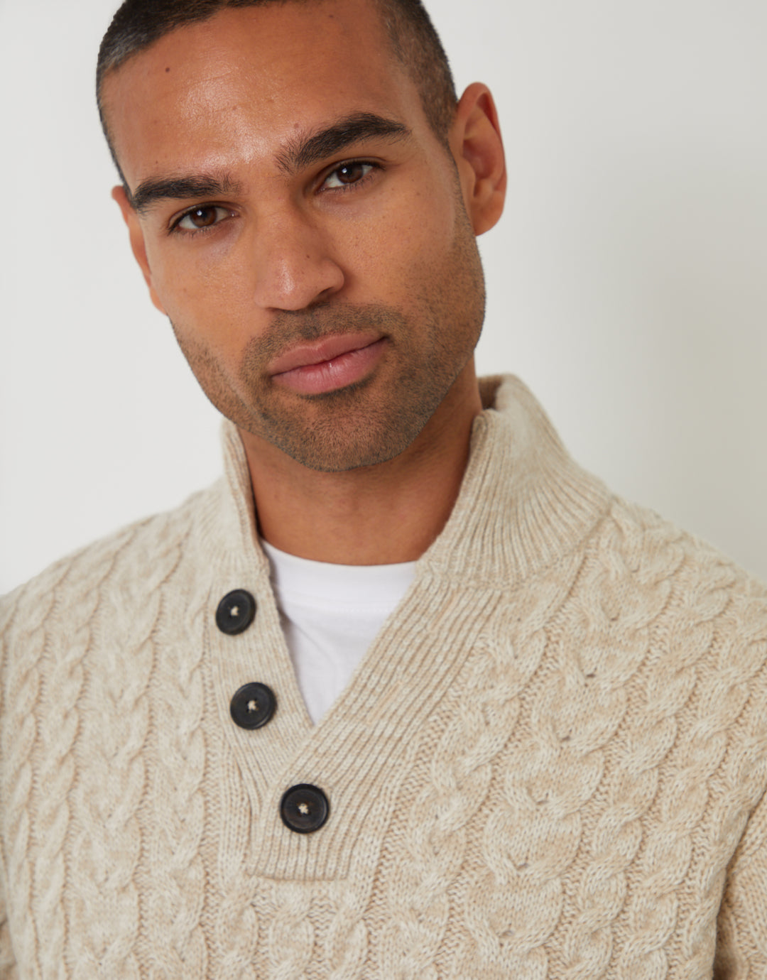 Stone Twist Funnel Neck Cable Knit Jumper