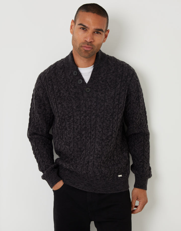 Black Twist Funnel Neck Cable Knit Jumper