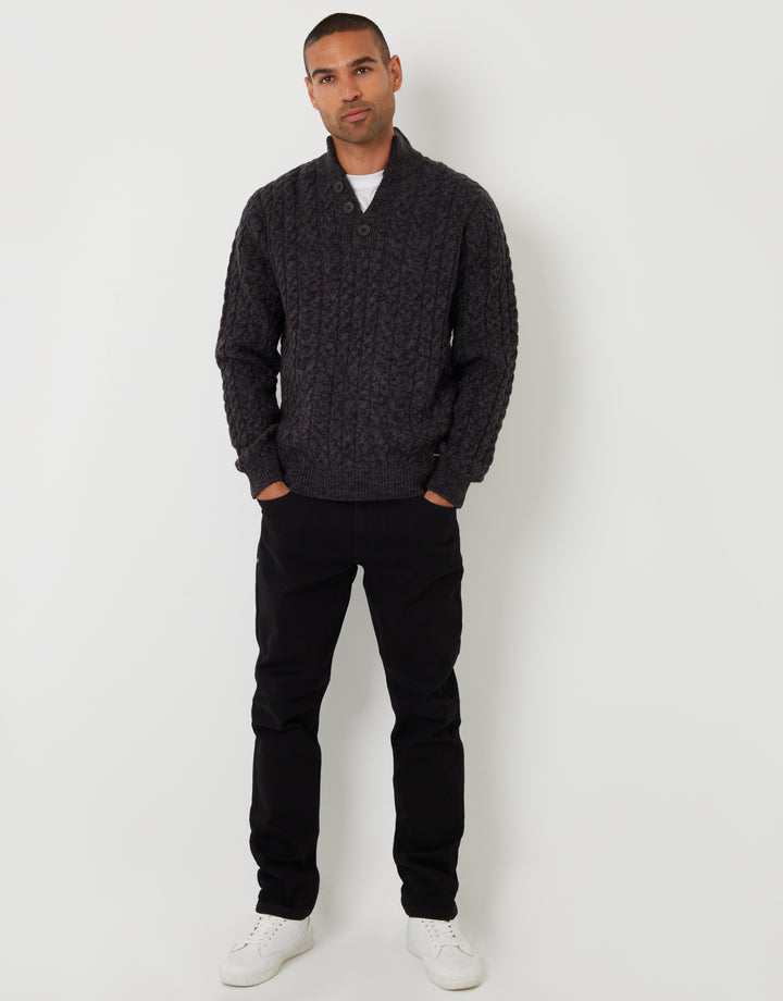 Black Twist Funnel Neck Cable Knit Jumper