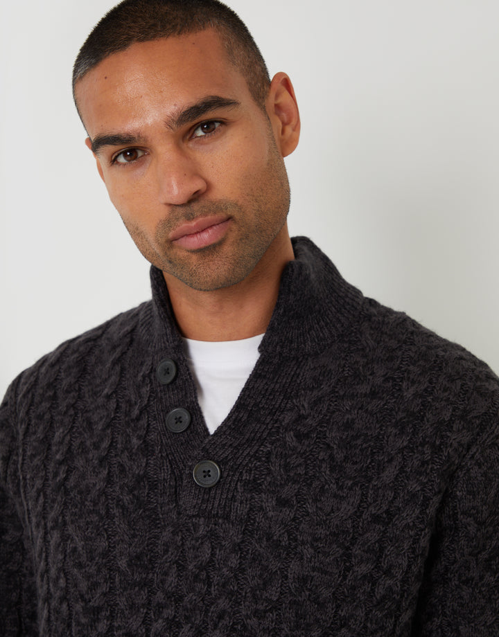Black Twist Funnel Neck Cable Knit Jumper