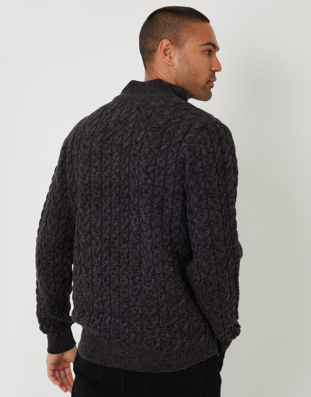 Black Twist Funnel Neck Cable Knit Jumper