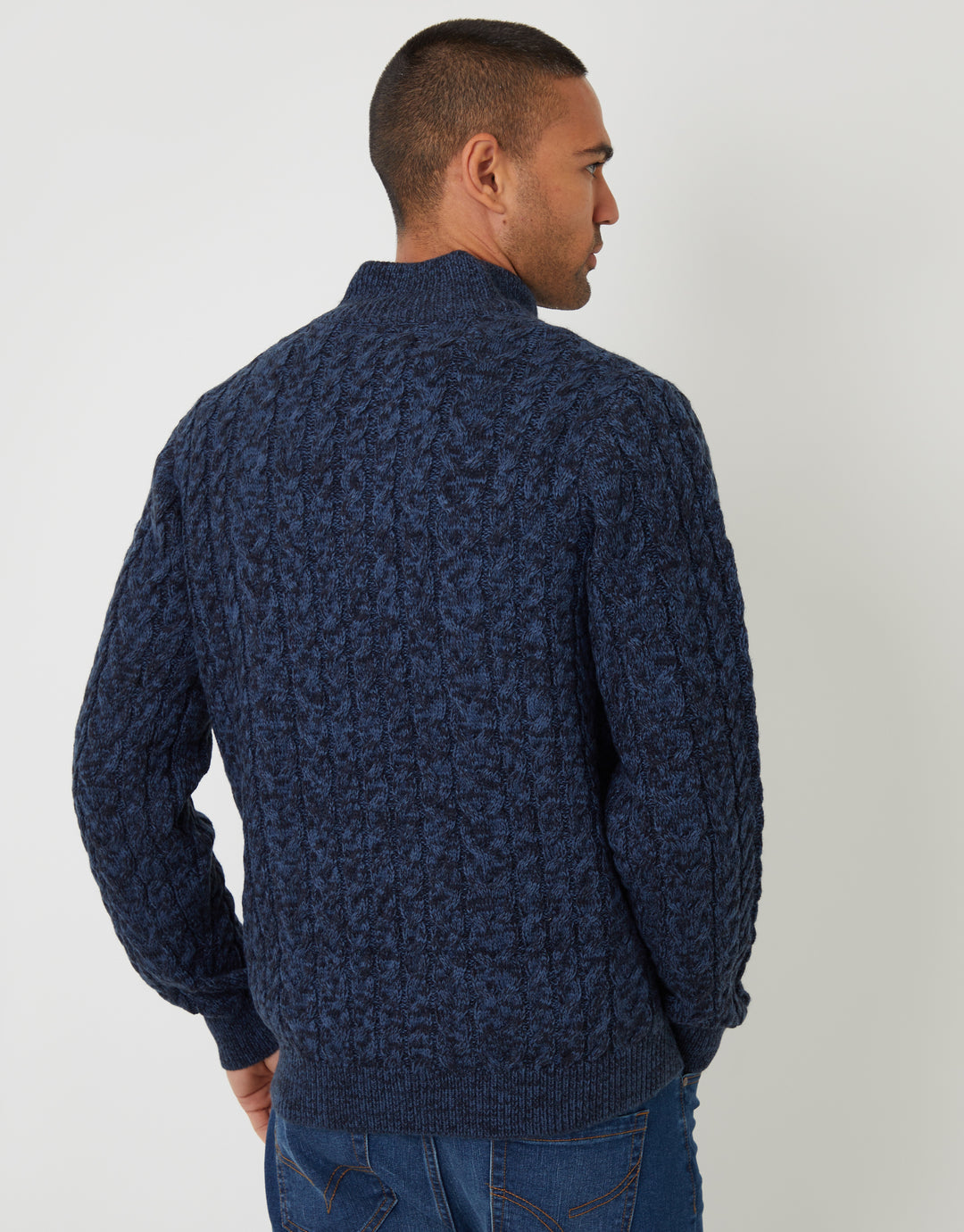 Navy Twist Funnel Neck Cable Knit Jumper