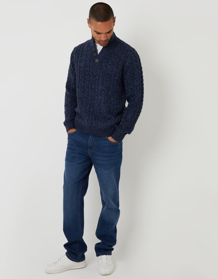 Navy Twist Funnel Neck Cable Knit Jumper