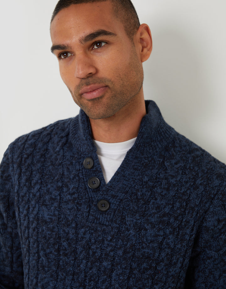 Navy Twist Funnel Neck Cable Knit Jumper