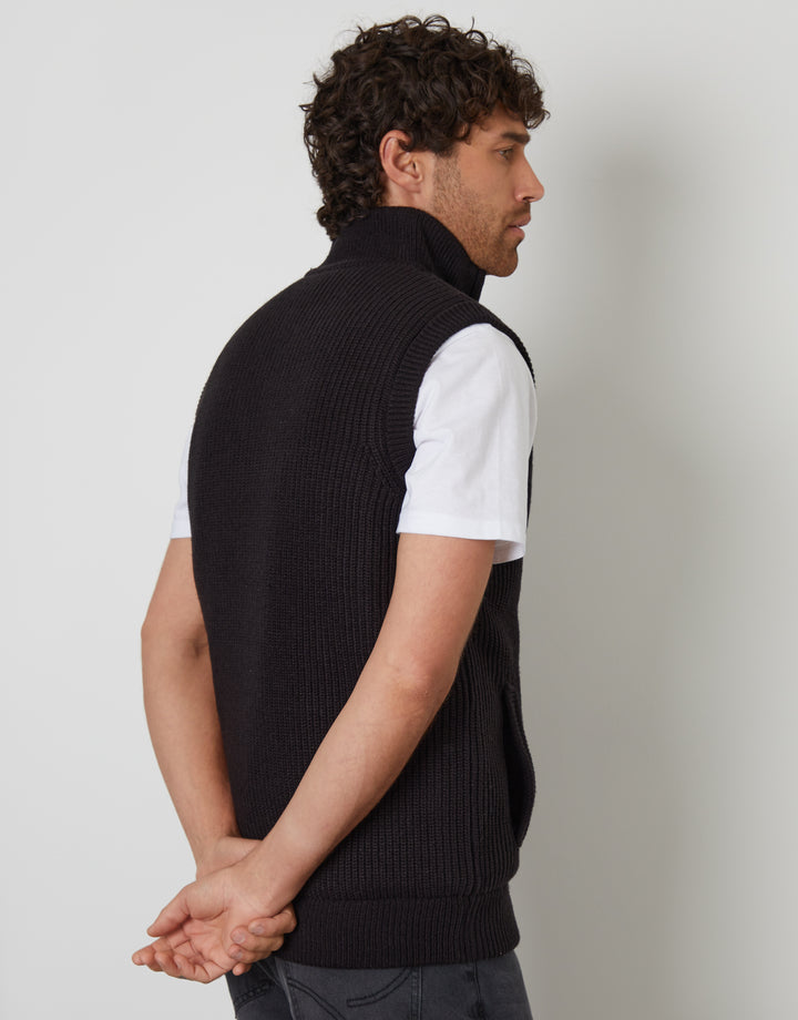 Black Knitted Quilted Gilet