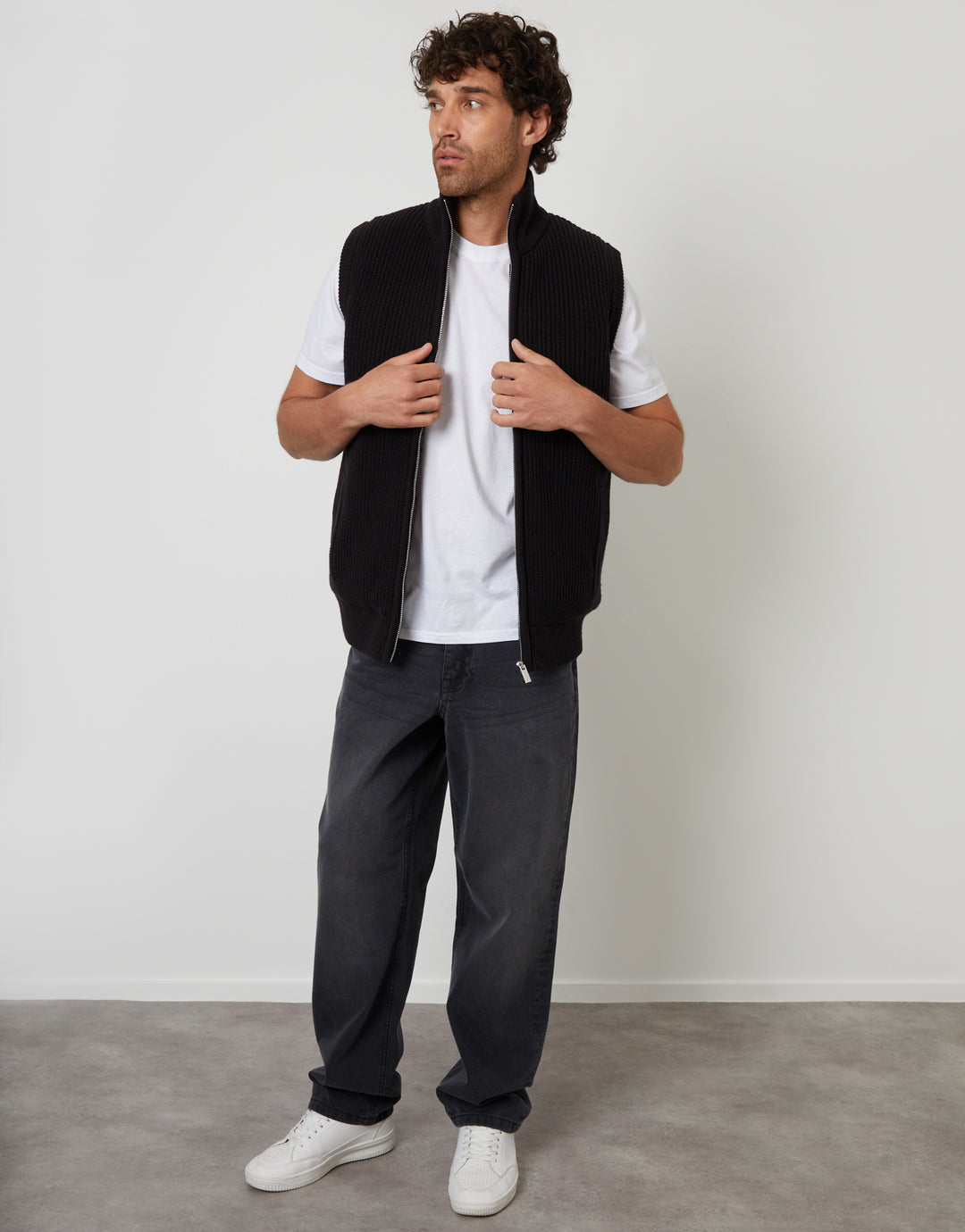 Black Knitted Quilted Gilet