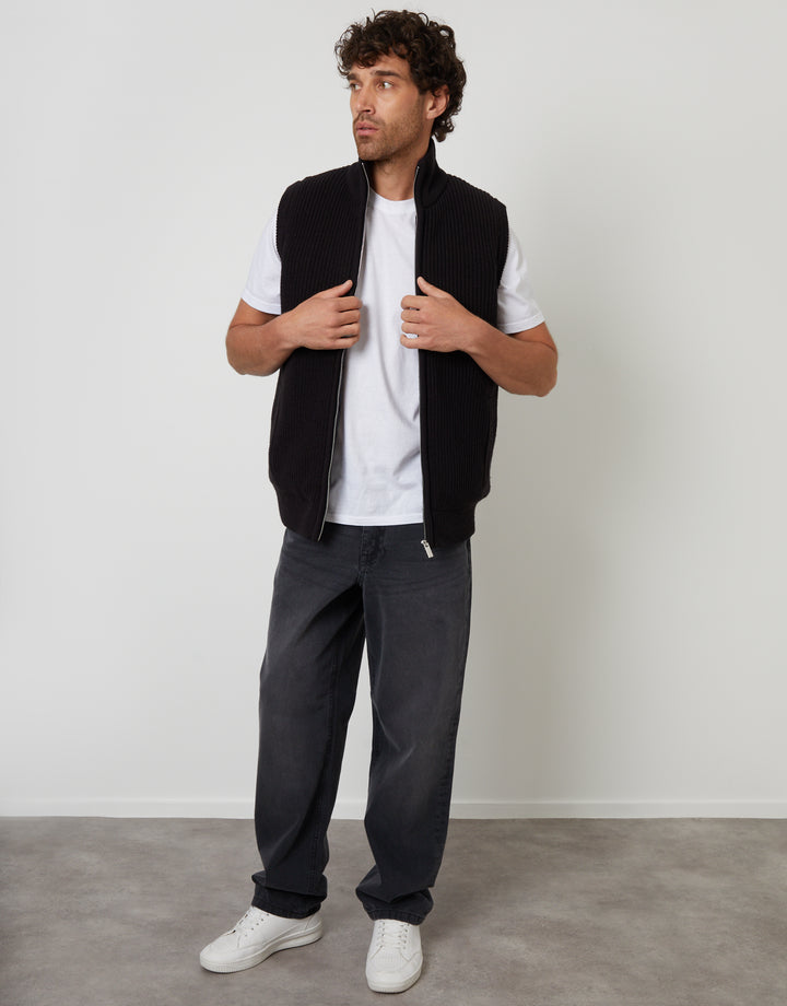 Black Knitted Quilted Gilet