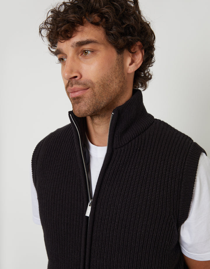 Black Knitted Quilted Gilet