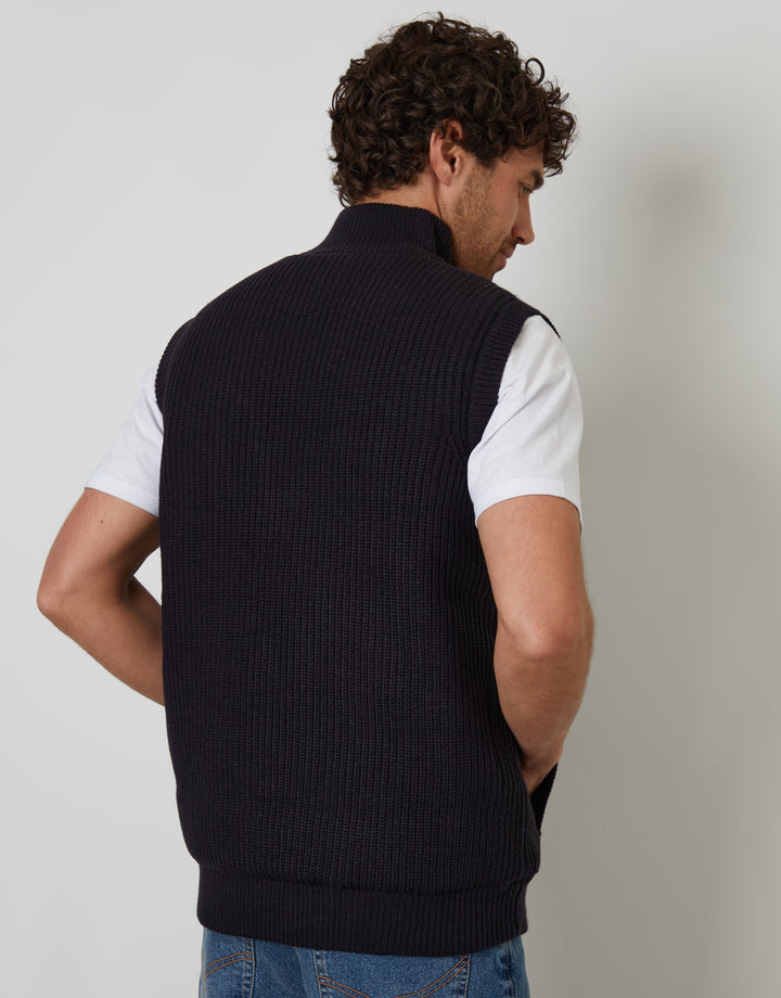 Navy Knitted Quilted Gilet