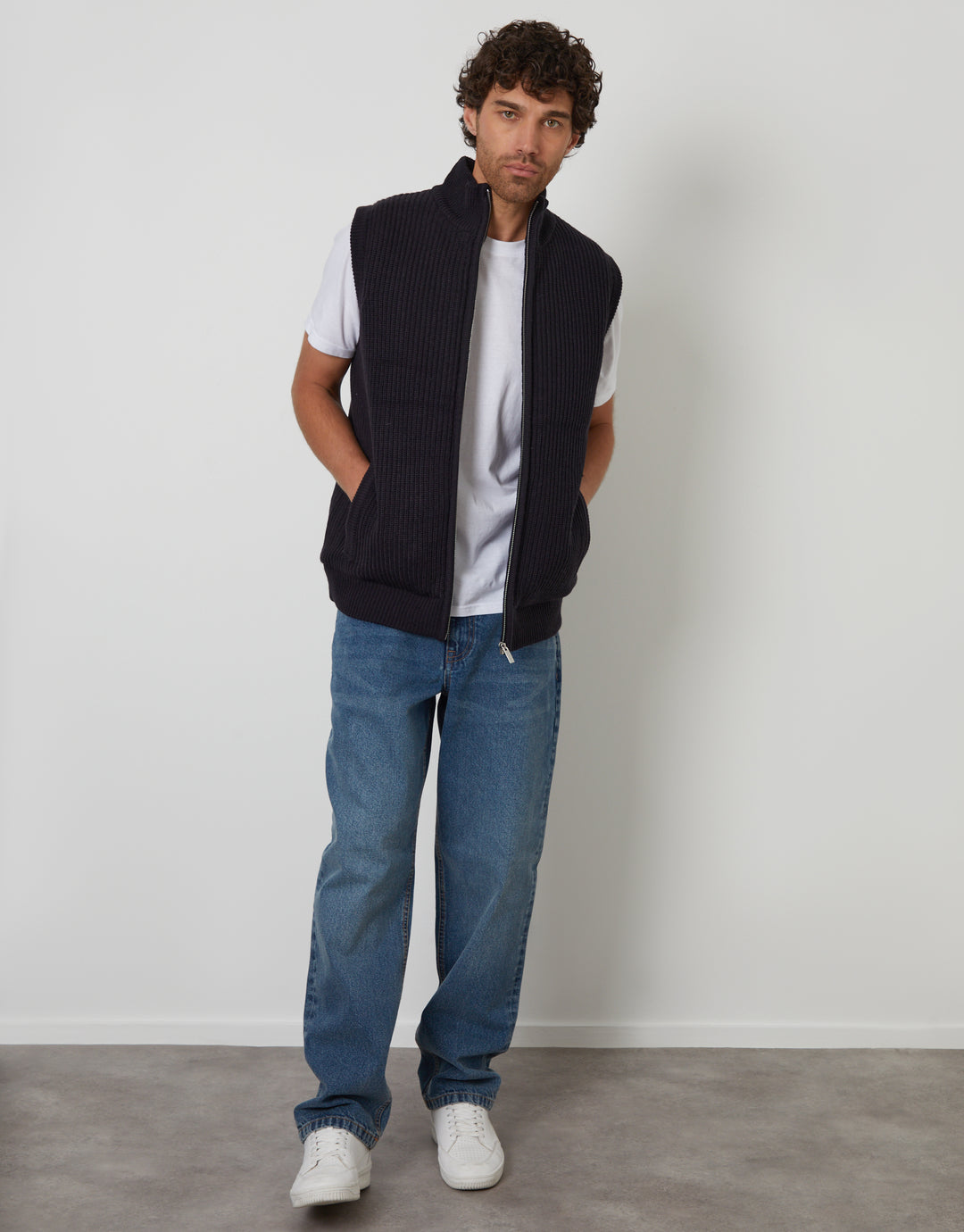 Navy Knitted Quilted Gilet