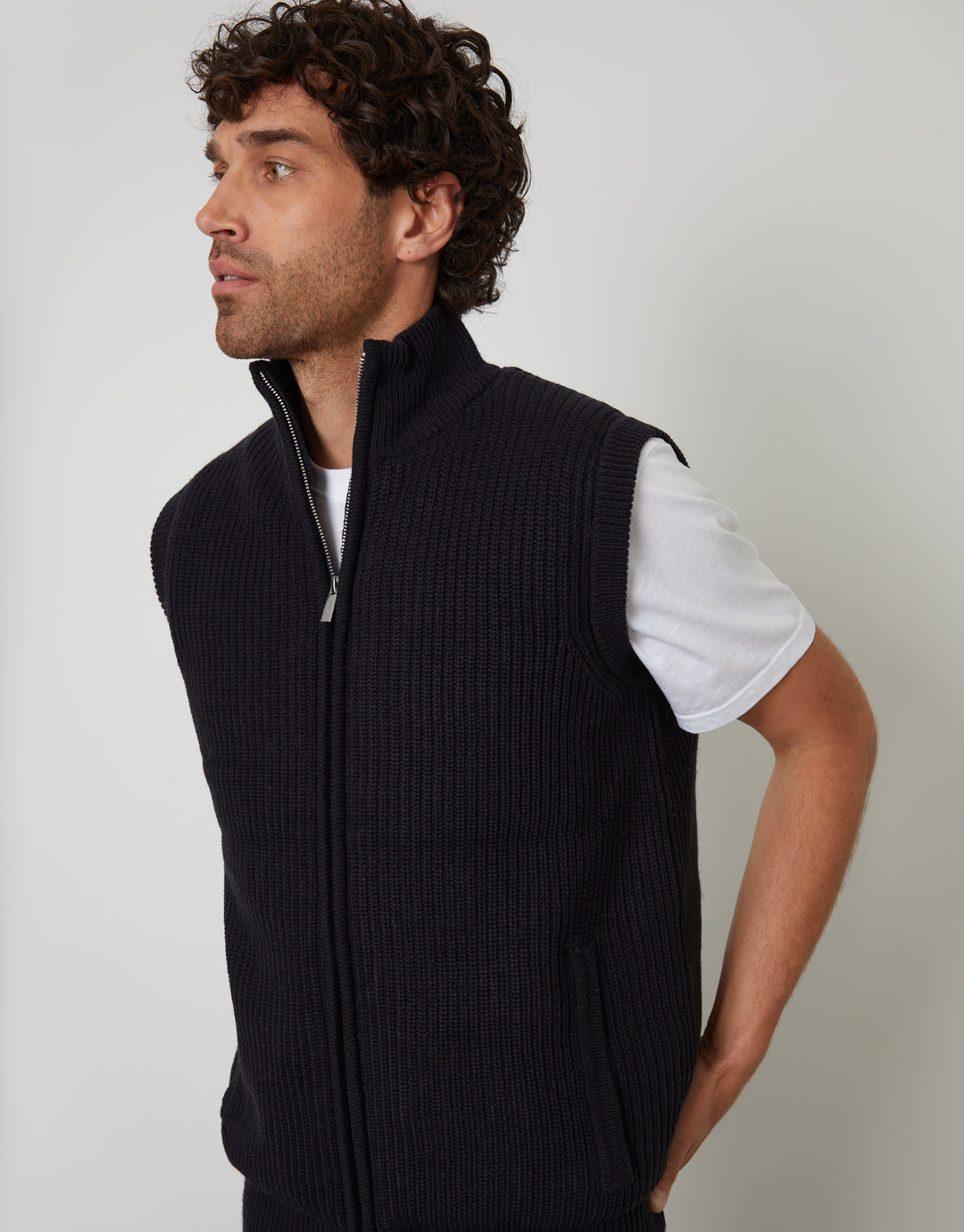Navy Knitted Quilted Gilet