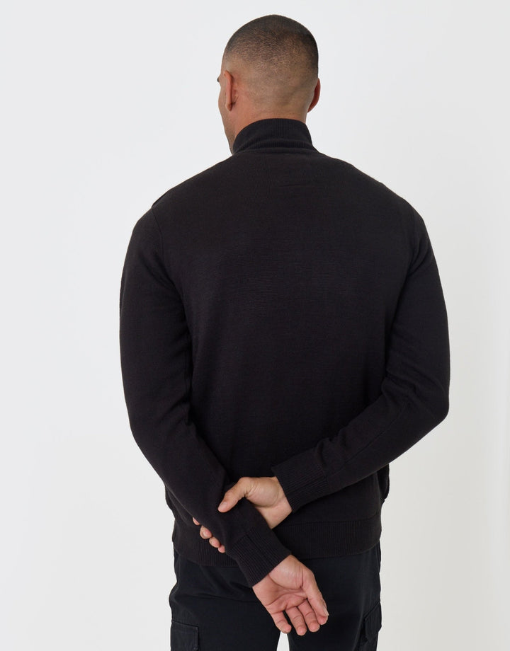 Threadbare Quilted Zip Up Knitted Jacket in Black - back view