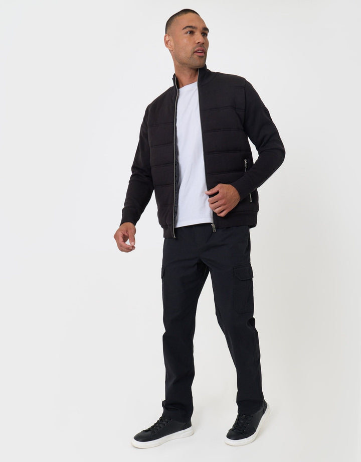 Threadbare Quilted Zip Up Knitted Jacket in Black - full body