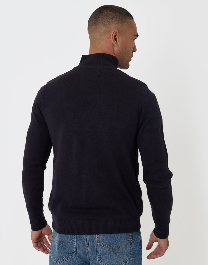 Threadbare Quilted Zip Up Knitted Jacket in Navy - back view