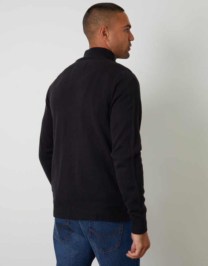 Navy Quilted Zip Up Knitted Jacket