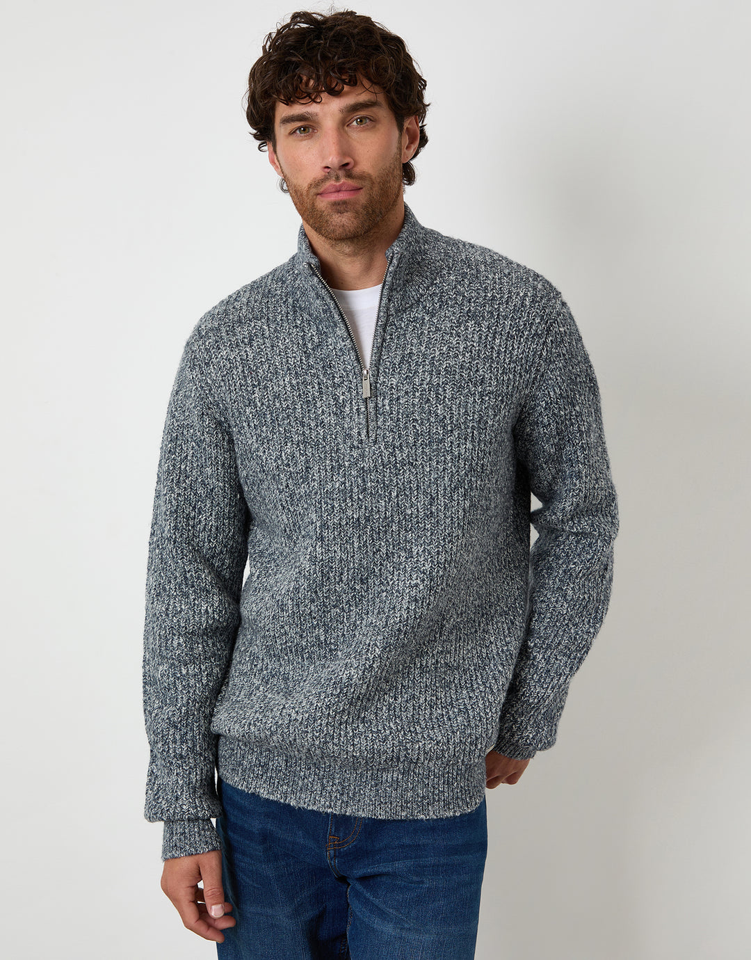 Navy Twist Knitted Quarter Zip Jumper