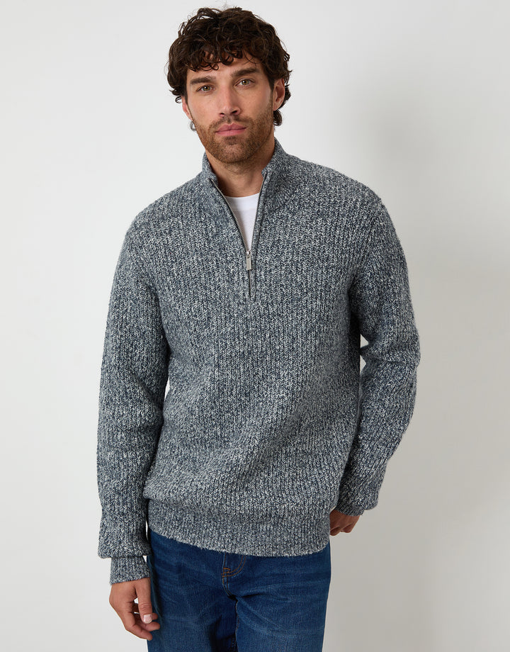Navy Twist Knitted Quarter Zip Jumper