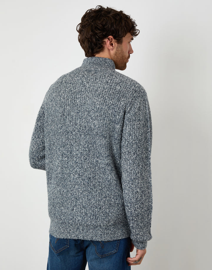 Navy Twist Knitted Quarter Zip Jumper