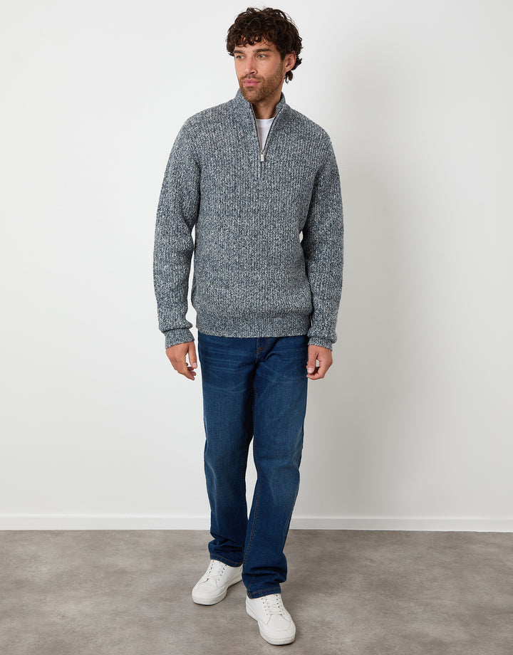 Navy Twist Knitted Quarter Zip Jumper