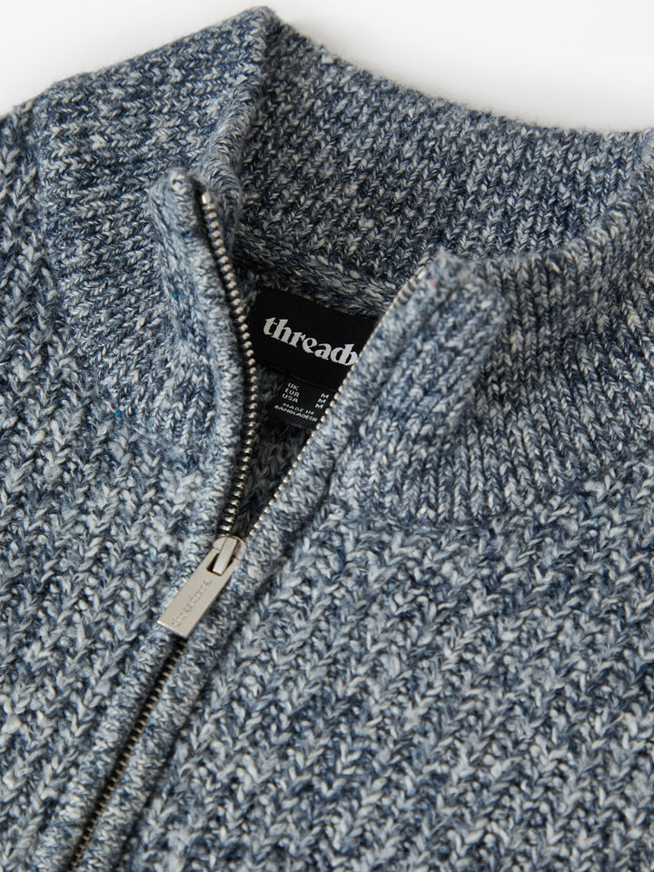 Navy Twist Knitted Quarter Zip Jumper