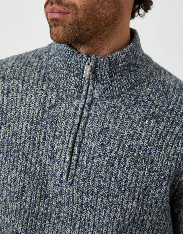 Navy Twist Knitted Quarter Zip Jumper