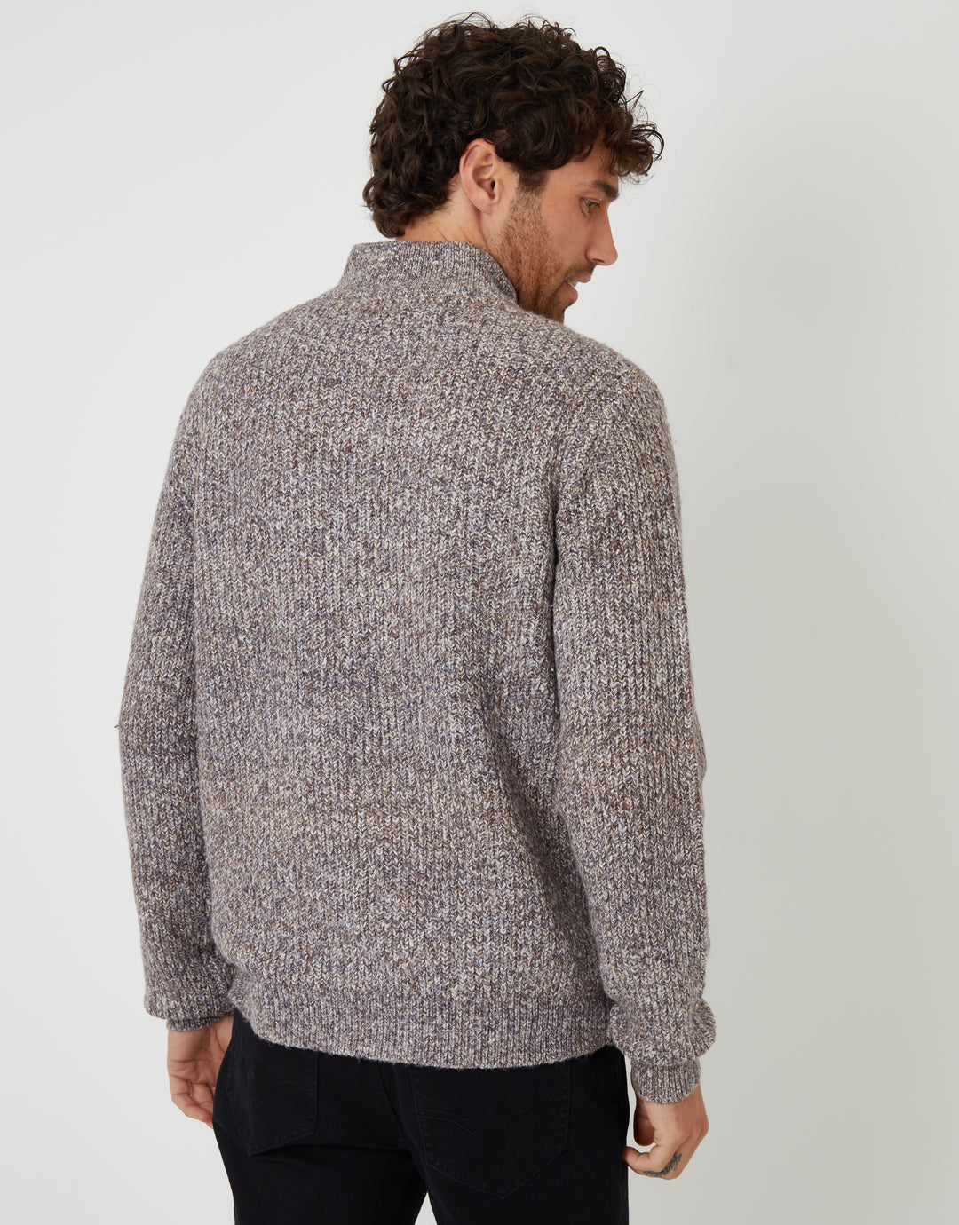 Brown Twist Knitted Quarter Zip Jumper