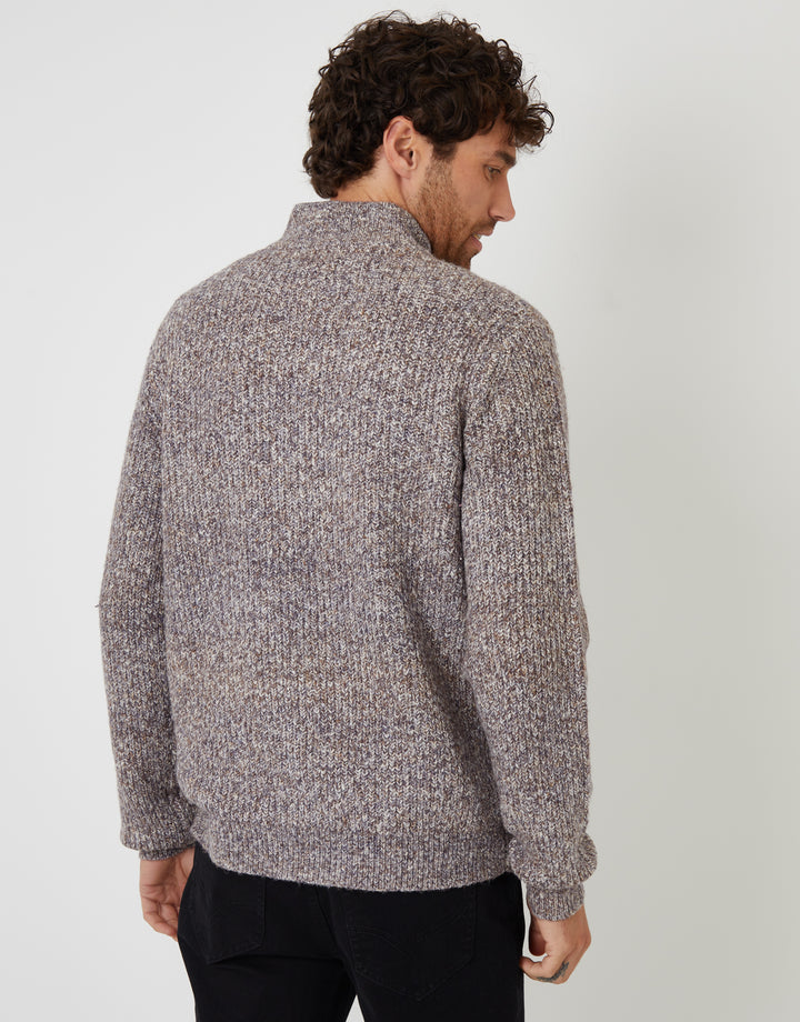 Brown Twist Knitted Quarter Zip Jumper