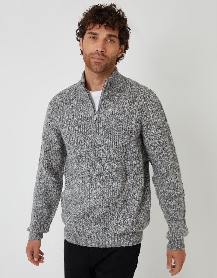 Grey Twist Knitted Quarter Zip Jumper