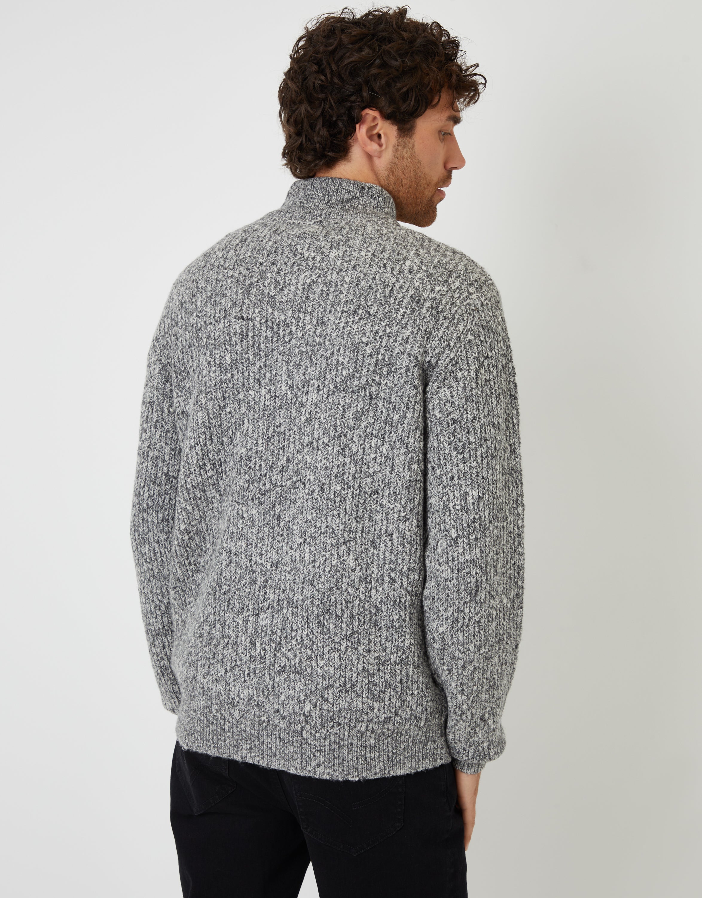 Threadbare Men's Grey Twist Knitted Quarter Zip Jumper