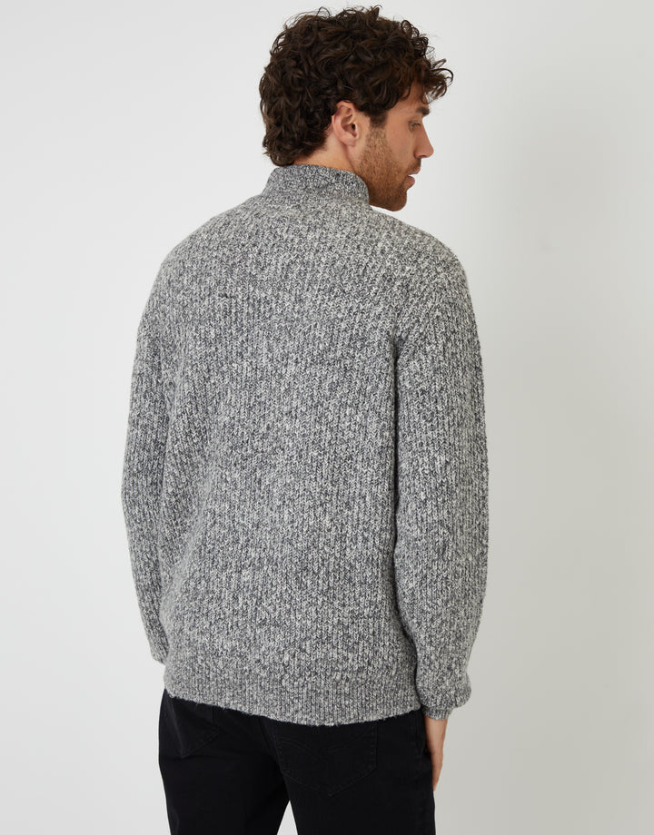 Grey Twist Knitted Quarter Zip Jumper