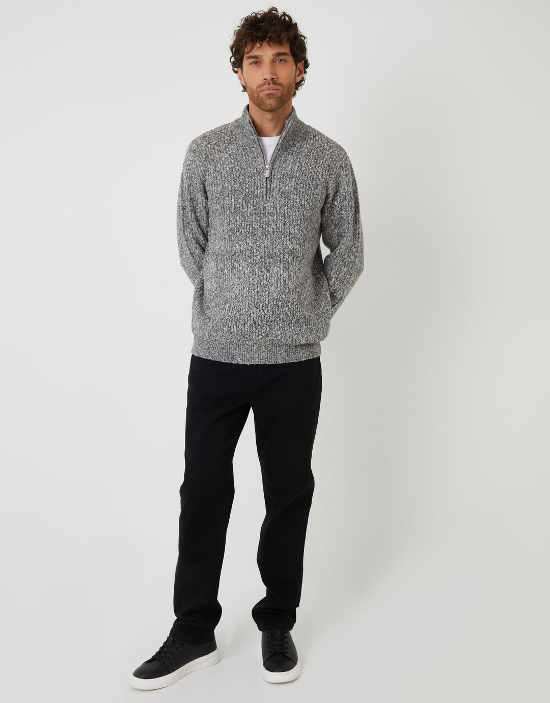 Grey Twist Knitted Quarter Zip Jumper