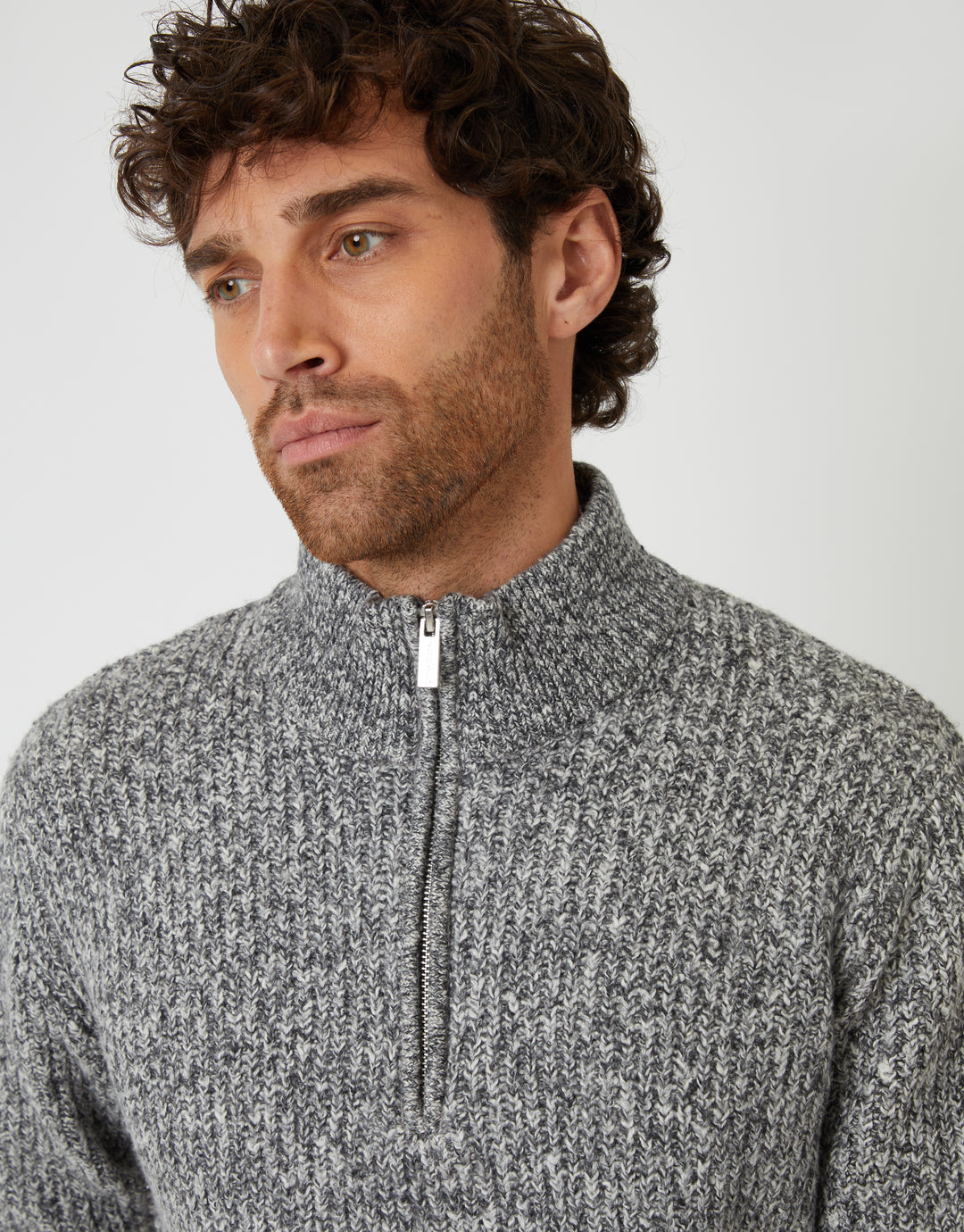 Grey Twist Knitted Quarter Zip Jumper