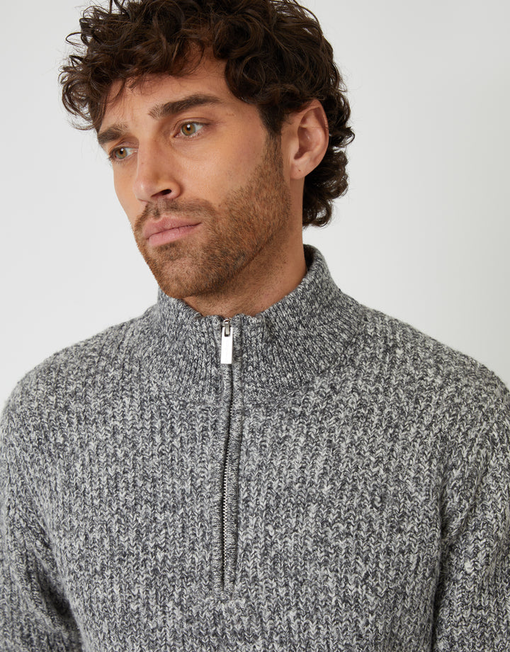 Grey Twist Knitted Quarter Zip Jumper