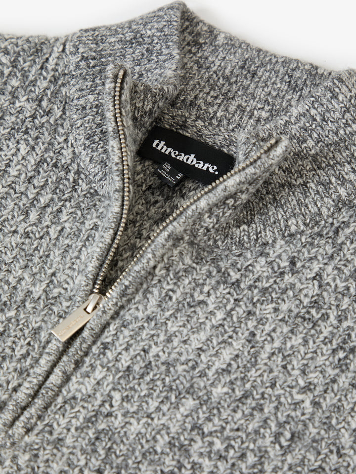 Grey Twist Knitted Quarter Zip Jumper