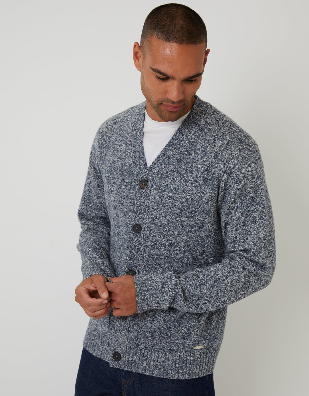 Navy Twist Knitted Button Up Cardigan