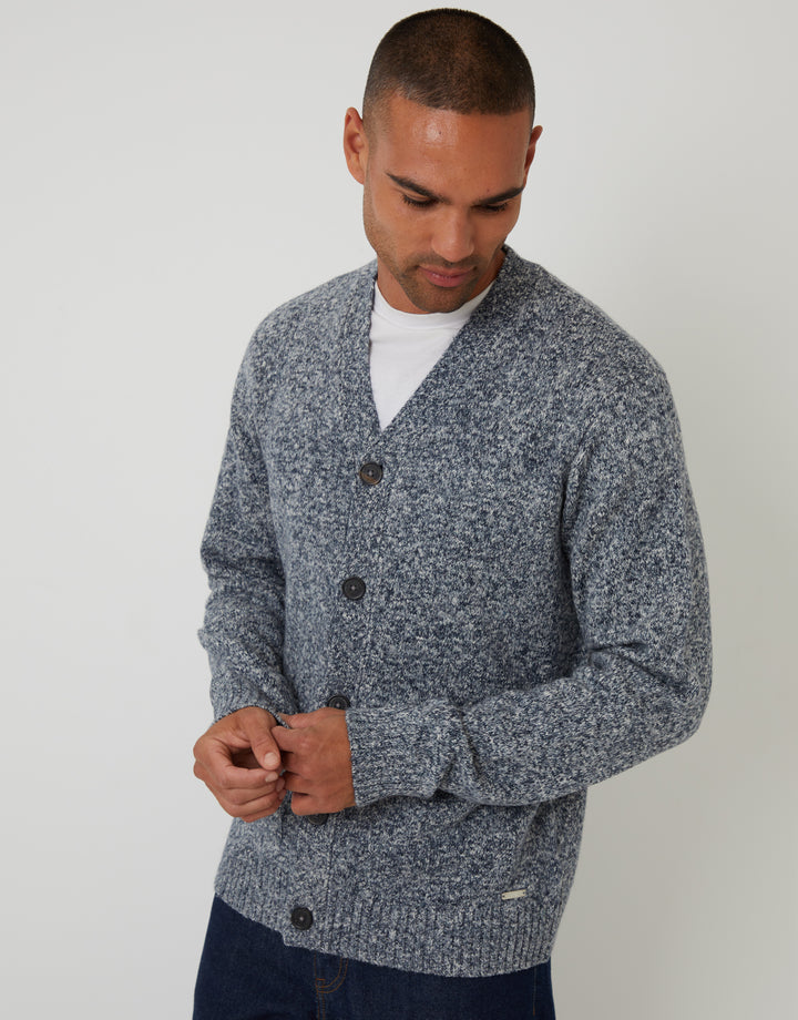 Navy Twist Knitted Button Up Cardigan