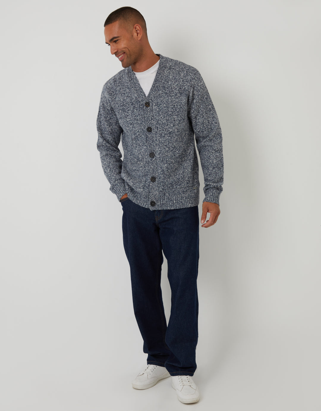 Navy Twist Knitted Button Up Cardigan