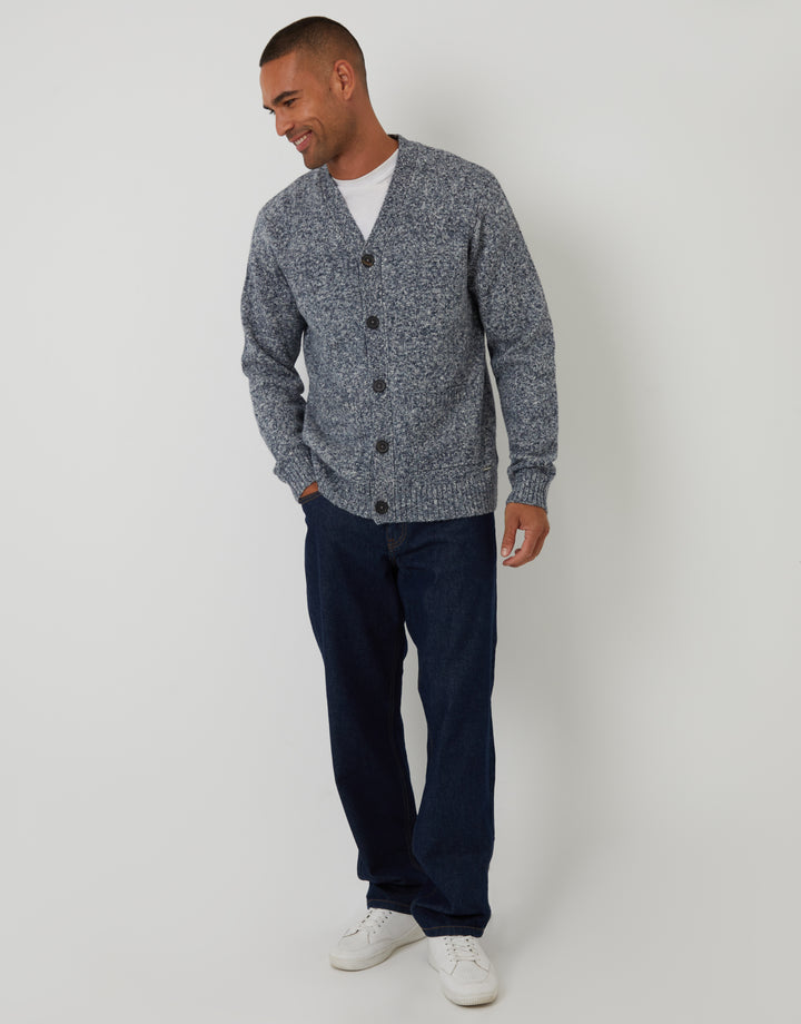 Navy Twist Knitted Button Up Cardigan