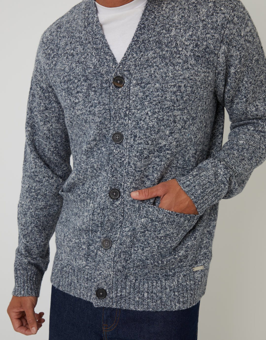 Navy Twist Knitted Button Up Cardigan